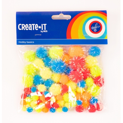 DIY hand-created colorful pom-poms set